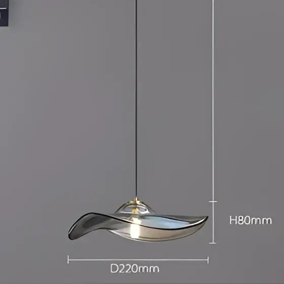 Modern blue translucent glass plated pendant lamp with sleek wave-like design for kitchen lighting