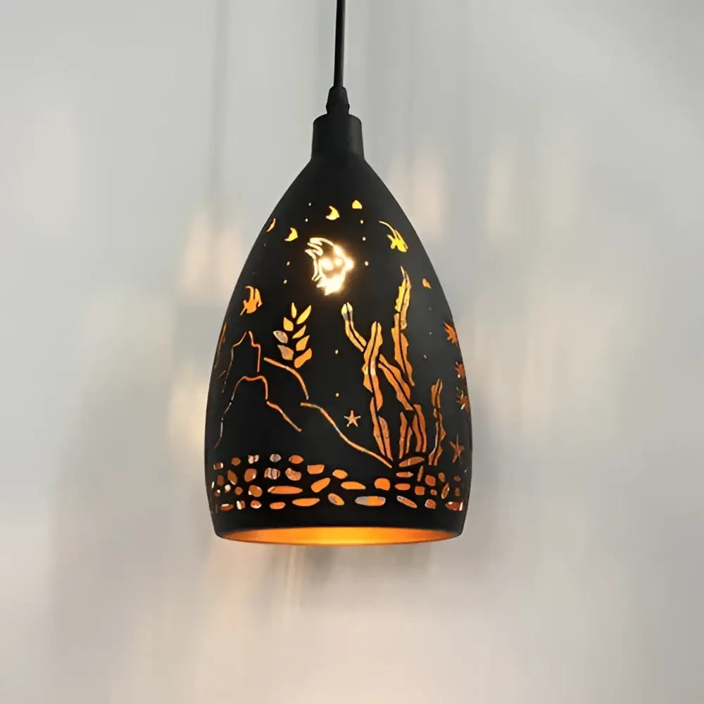 Modern iron cage pendant light black ceramic with gold oceanic and celestial designs for dining room decorbites iron cage