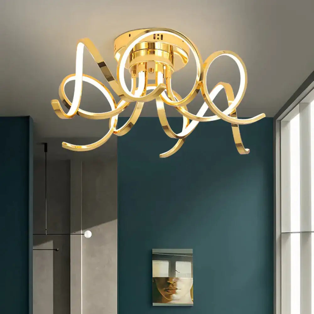 Golden led modern iron crystal pendant lamp with sleek intertwined rings made of iron aluminum and acrylic for bedroom
