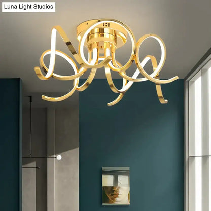 Gold-colored led modern iron pendant light fixture with sleek intertwined rings made of modern iron crystal aluminum acrylic