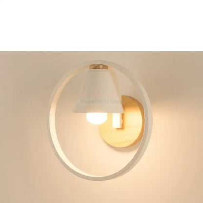 Modern white circular wall lamps with wooden backplate and frosted glass shade decorbites iron led wall for bedroom decor
