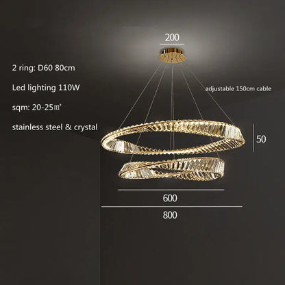 Modern irregular gold steel pendant light with gold-toned double-ring design and crystal accents for dining room decorbites irregular gold