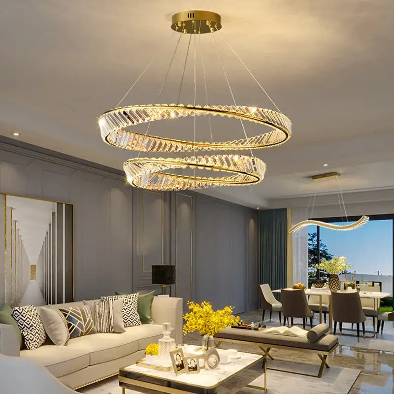 Modern irregular gold steel pendant light with gold-toned spiral chandelier and crystal accents for dining room decorbites irregular gold