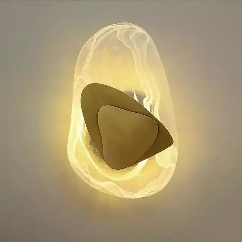 Modern irregular graphic wall light with amber frosted glass and layered bronze accents for bedroom decorbites irregular graphic wall