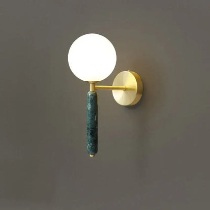 Modern italian green marble wall lamp with frosted glass globe and brass arm for decorbites italian green sconce lighting