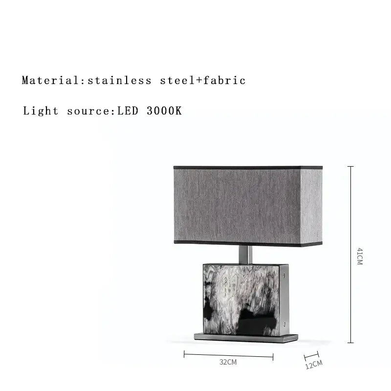 Modern italian luxury table lamp with stainless steel abstract marble base and gray fabric shade for bedroom decorbites table lamps