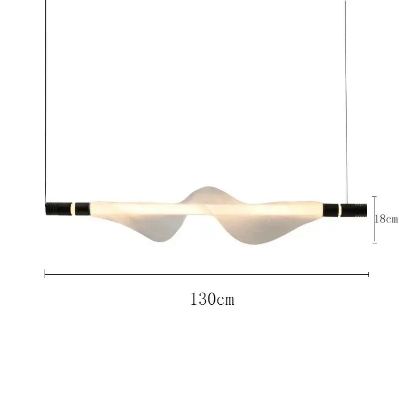 Modern italian style pendant light with a 130cm wave-shaped translucent diffuser and black textured end caps for kitchen decorbites italian style