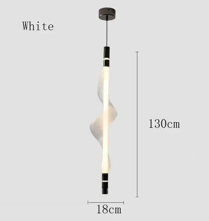 A sleek white LED pendant light with modern twisted design and black metallic accents Italian style pendant decorbites