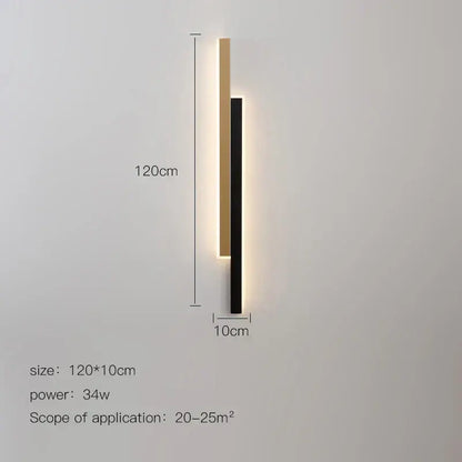 Modern led black wall lamp set with dual vertical gold and black bars and warm glow for living room decorbites led black