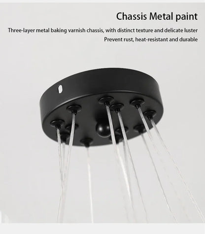 Black metal luxury led chandelier with three-layer baked enamel finish for living room lighting with e27 switch type