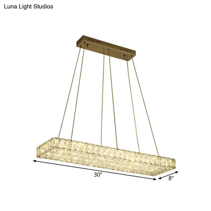 DecorBites™ modern led gold-finished rectangular island chandelier with textured crystal panels for dining room 220v-240v 110v-120v