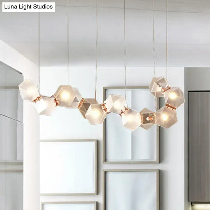 DecorBites™ modern ceiling light with translucent white faceted glass hexagons and rose gold metal for dining room lighting