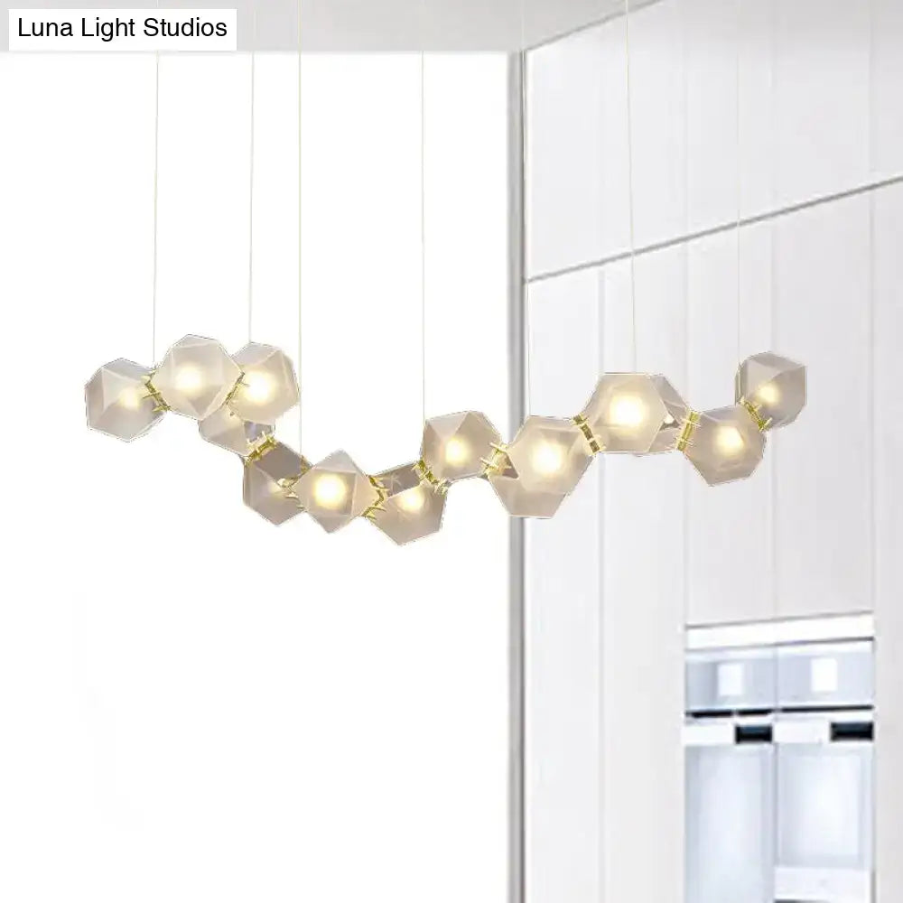 DecorBites modern LED geometric ceiling light with white glass orbs and gold joints for dining room island lighting