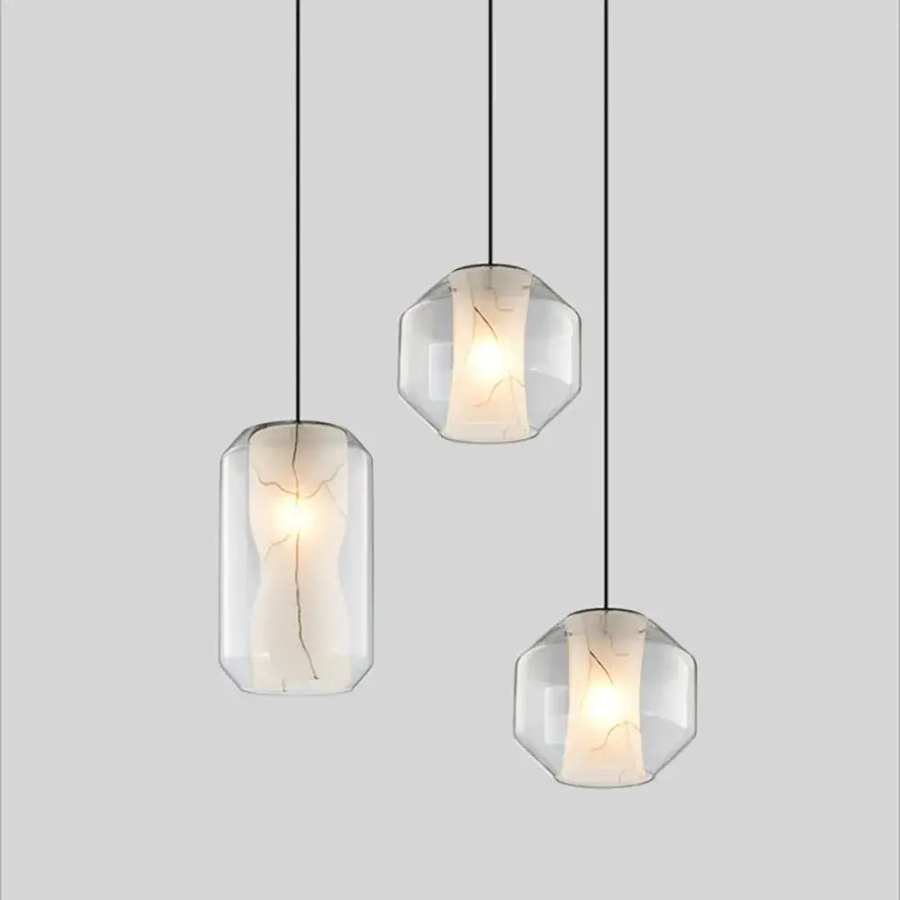 Modern led glass marble pendant light with clear glass shades and warm glowing panels for dining room decorbites modern led