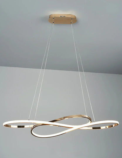Gold-finished modern led infinity loop chandelier with remote dimming for dining room and kitchen island decor