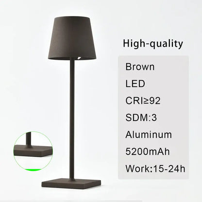 Brown led mosaic table lamp with matte finish aluminum base and slender stem for modern bedroom lighting