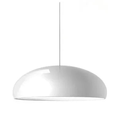 White glossy dome-shaped pendant light with round aluminum lampshade for modern dining table decor