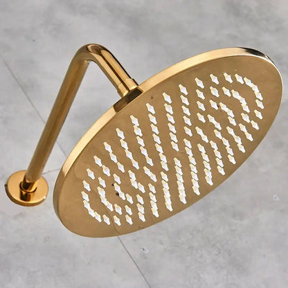 Modern led round gold shower head with sleek metallic finish and diamond-shaped spray nozzles in concentric circles