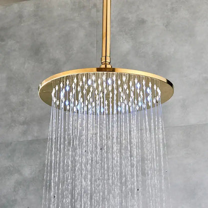 Modern led round gold shower head with crystal droplet design embedded with beads and led lights for bathroom use