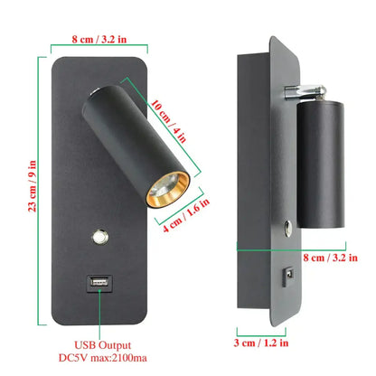 Black led wall lights with gold-accented lens and usb charging port for modern bedroom decorbites led wall sconce