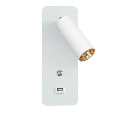 White wall-mounted decorbites led wall light with cylindrical head gold interior and usb charging port bedroom sconce