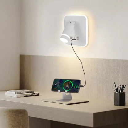 Modern white led wall sconce with adjustable spotlight and usb charging port for bedroom reading light decorbites led wall