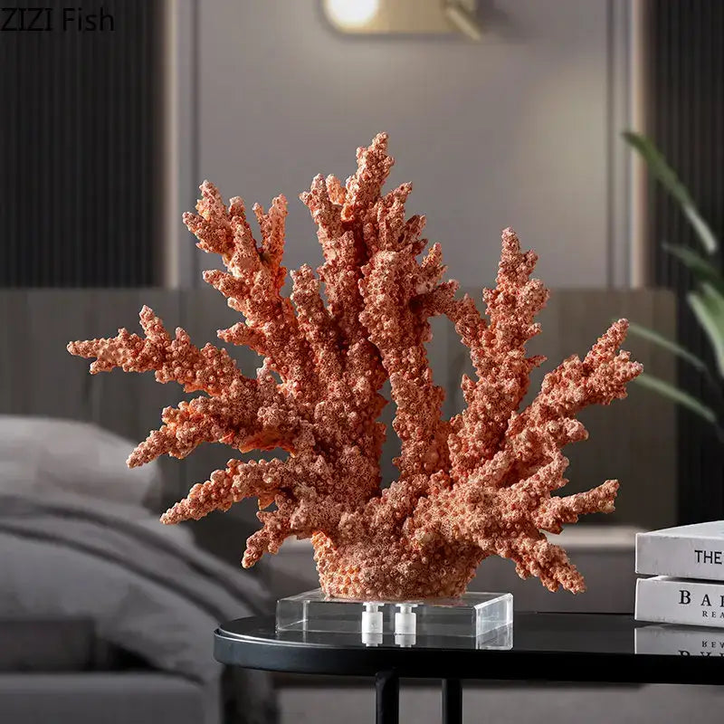 Modern light blue coral resin statue with intricate branching and nodules for living room decoration