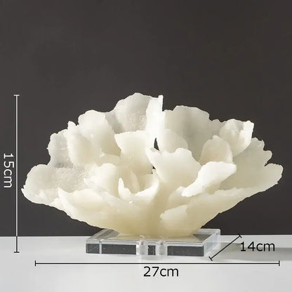 Modern light blue coral resin statue with textured layered white coral sculpture on clear acrylic base for living room decor