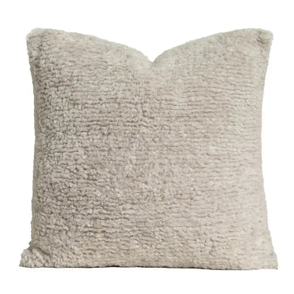Beige textured throw pillow cover with plush fuzzy surface in light coffee for modern decorbites light coffee decor
