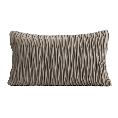 A taupe taupe-colored velvet cushion cover with a textured vertical ribbed surface for decorbites light grey living room decor