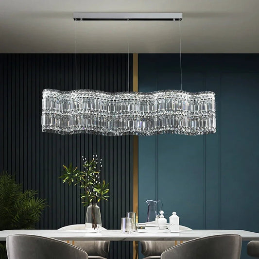 Modern Linear Crystal Pendant Light In Brushed Stainless - Decorbites