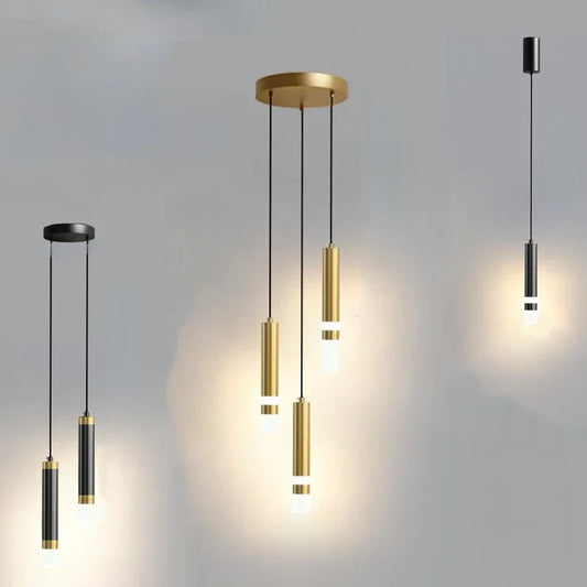 Modern Long Double Spotlight Pendant Light in Black/Gold