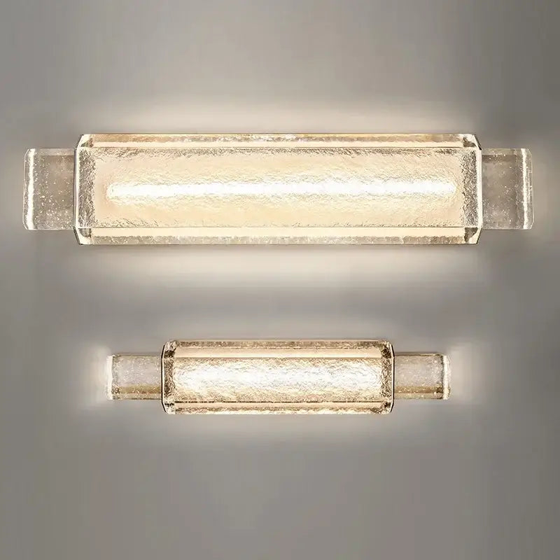 Modern luxe gold crystal glass wall lamp with textured translucent glass and warm glow for elegant decorbites decor