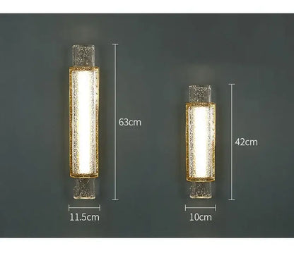Modern luxe gold rectangular wall lamp with crystal glass textured panels and glowing led light for bedroom decorbites elegant bubble