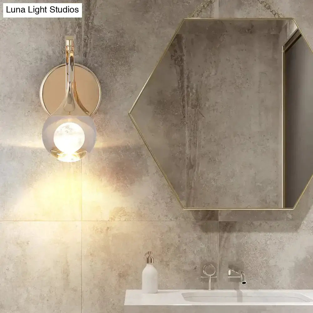 Modern luxurious crystal led wall sconce gold curved lamp with frosted glass globe and sleek metallic finish for bedroom