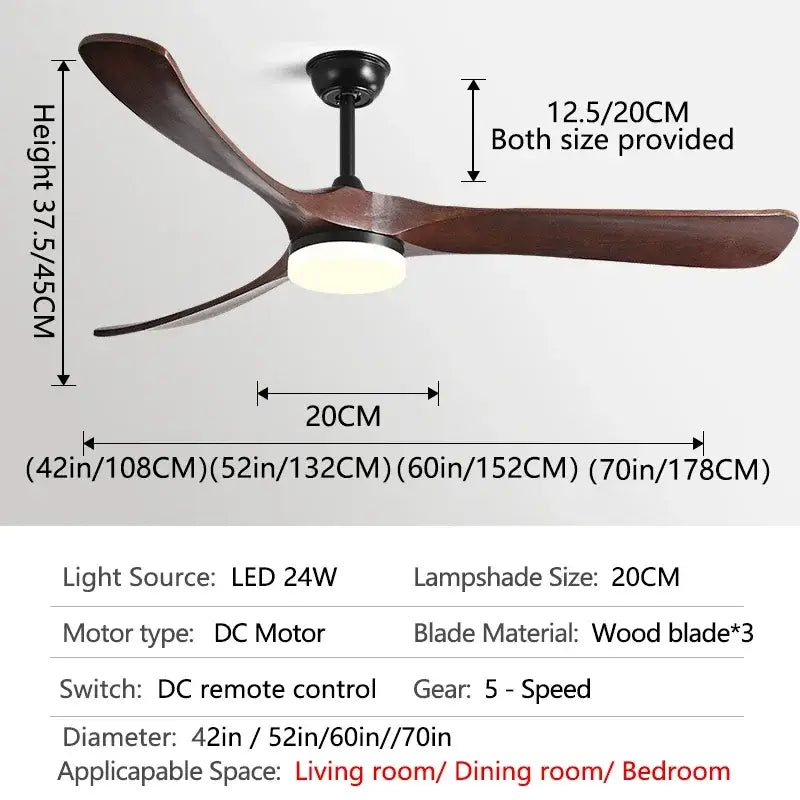 Modern luxury black and dark brown wooden ceiling fan with dark brown wooden blades and integrated led light for living room