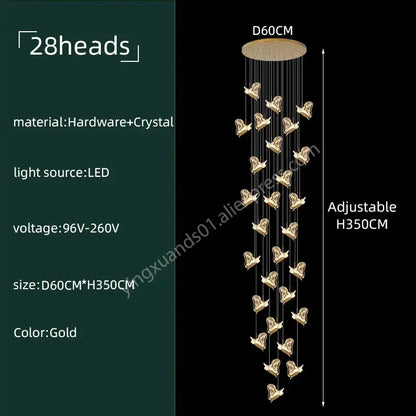 Modern luxury gold decorbites crystal chandelier with 28 butterfly-shaped light fixtures for living room decor