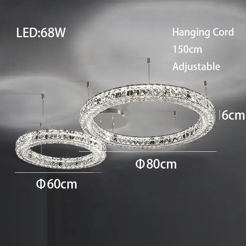 Modern luxury chrome decorbites crystal led chandelier with double-ring crystal encrusted frames for dining room lighting