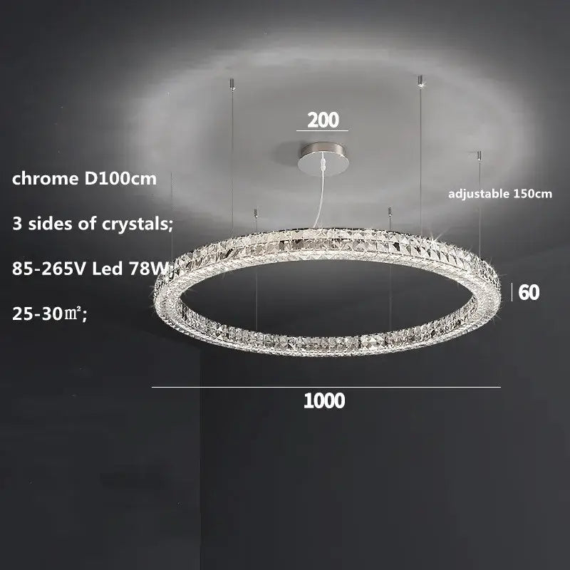 Modern luxury chrome decorbites crystal led chandelier with circular design and sparkling crystals for dining room interiors