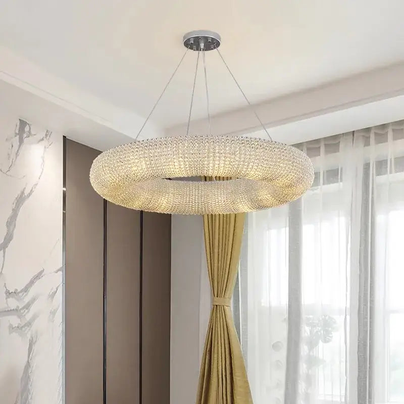 Modern luxury crystal circle chandelier pendant light with clear crystals in concentric rings for elegant decorbites lighting