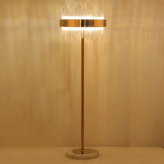 Modern luxury crystal gold floor lamp with vertical crystal prisms and gold-toned sleek design for living room decorbites crystal gold