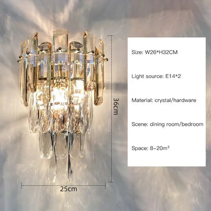 A modern luxury crystal gold led wall sconce featuring cascading clear glass prisms and gold-toned hardware for elegant decorbites decor