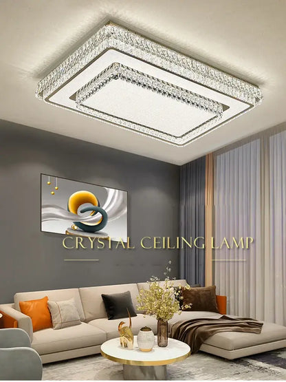 Modern luxury crystal led ceiling lamp with sleek rectangular multi-layered design for elegant bedroom decorbites crystal led lighting