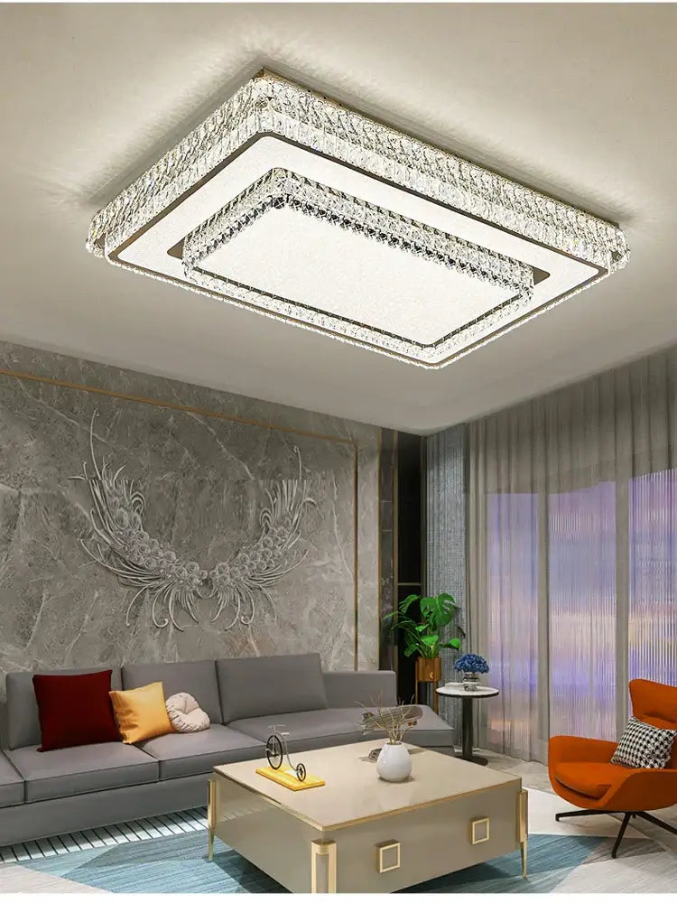 Modern luxury crystal led ceiling lamp with sleek rectangular design and embedded crystal accents for bedroom decorbites crystal led
