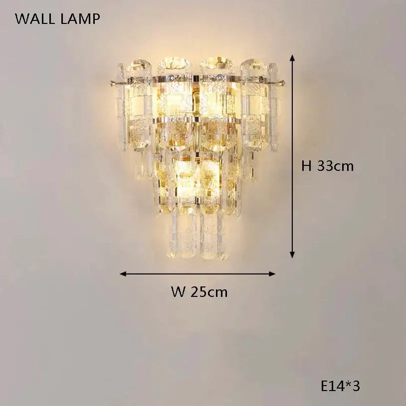 Modern luxury crystal led ceiling lamp with tiered clear glass and gold-toned metal frame decorbites crystal led chandelier