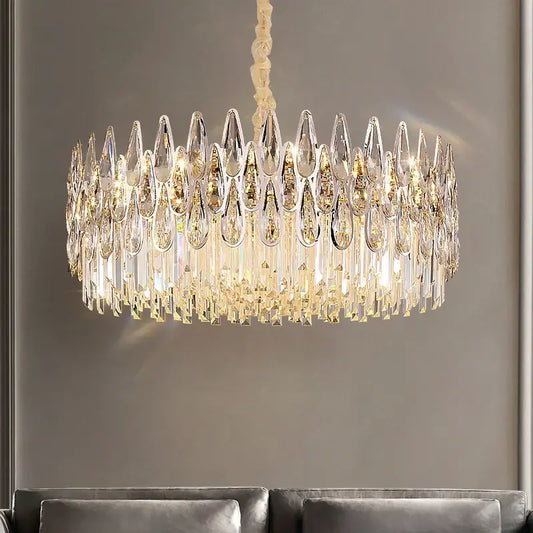 Modern luxury crystal led chandelier with clear teardrop prisms and faceted crystals for stairway decorbites crystal led lighting