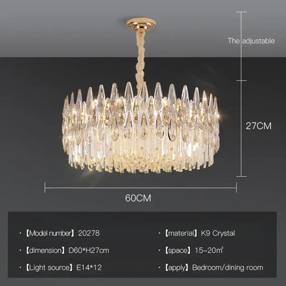 Modern luxury crystal led chandelier stairway villa light with cascading k9 crystal teardrops and gold decorbites crystal led design