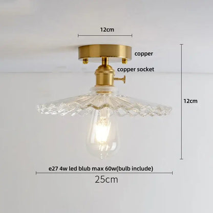 A vintage-style ceiling lamp with brass copper fixture and clear faceted decorbites crystal glass shade for living rooms
