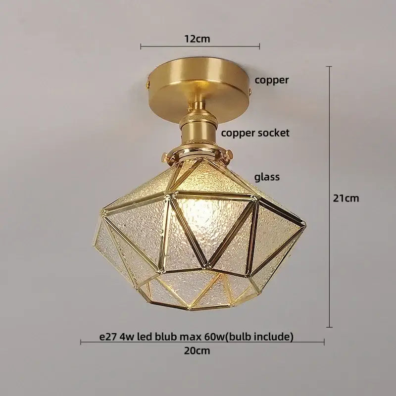 Gold-toned geometric decorbites crystal glass ceiling lamp with copper hardware and faceted design for modern luxury decor
