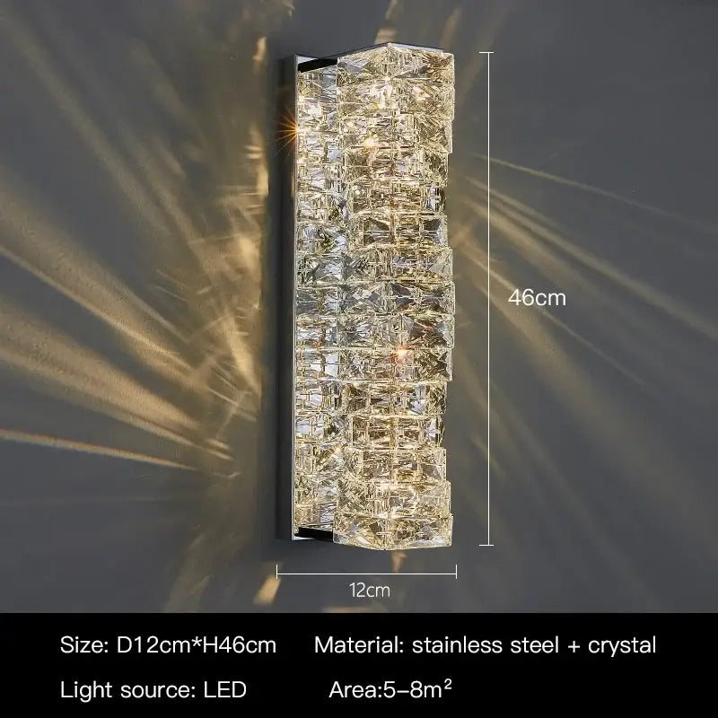 Modern luxury gold and crystal led wall light with stainless steel frame and warm led wall light for living room